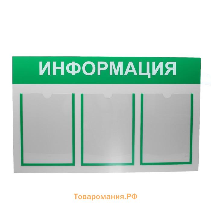 Информационный стенд «Информация» 3 плоских кармана А4, цвет зелёный 75×42