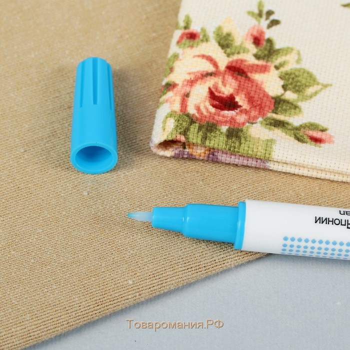 Маркер для ткани, смывающийся, двусторонний, цвет голубой