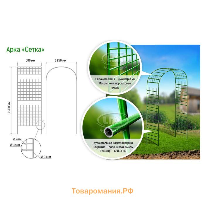 Арка садовая, 230 × 125 × 50 см, для вьющихся растений, металлическая, зелёная, «Сетка», Greengo