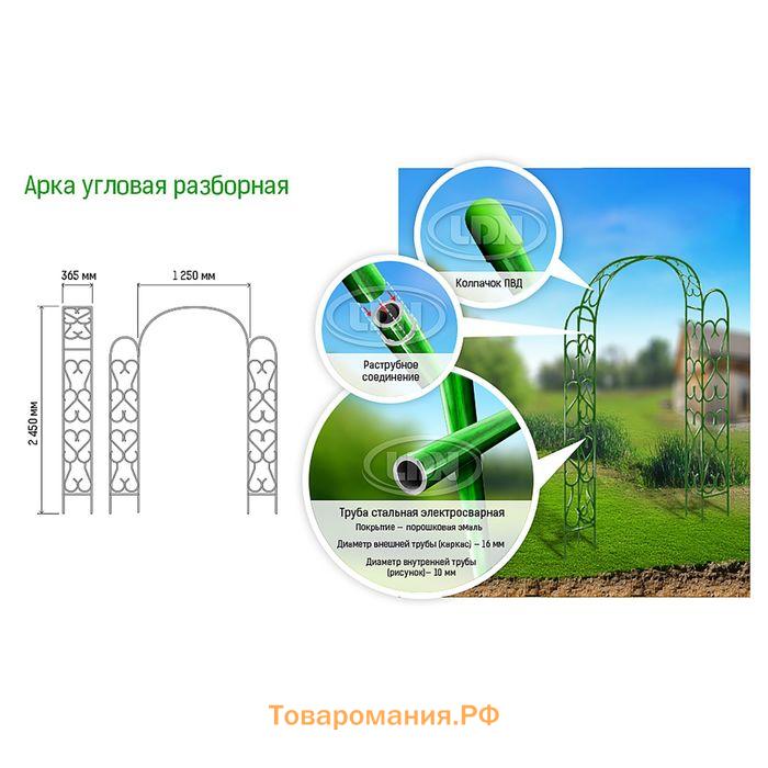 Арка садовая, 230 × 125 × 36,5 см, для вьющихся растений, металлическая, зелёная