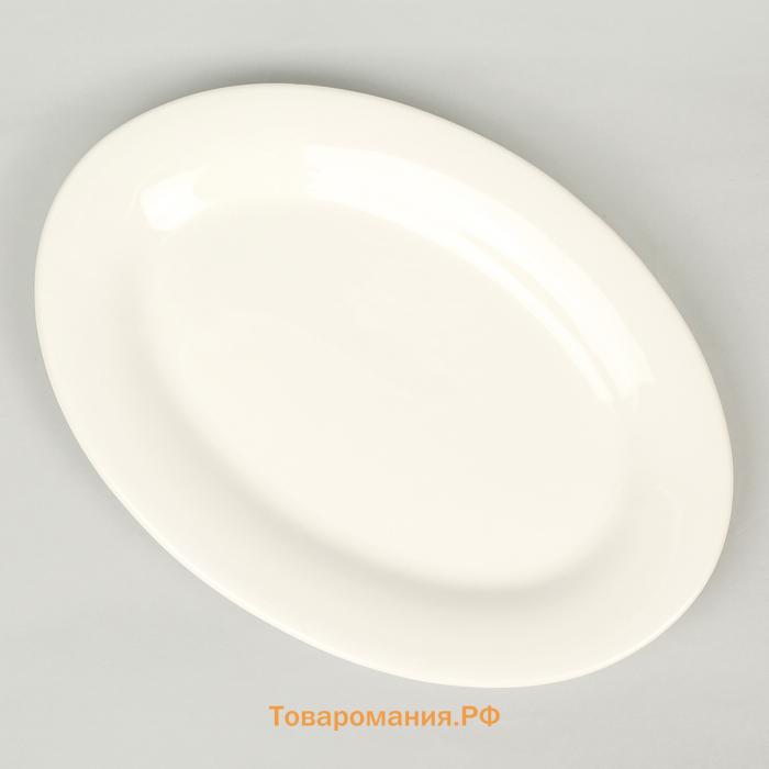 Блюдо фарфоровое овальное c утолщённым краем White Label, 30,5×20×3 см, цвет белый