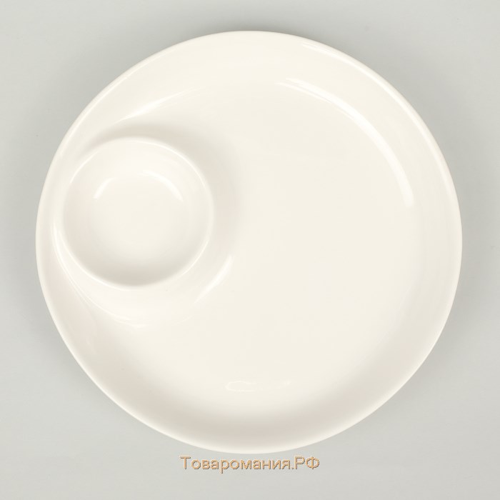 Блюдо фарфоровое с соусником White Label, d=25 см, цвет белый