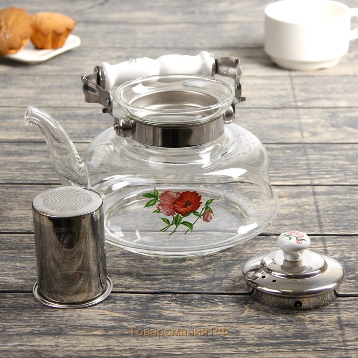 Чайник стеклянный заварочный «Мари», 1,4 л, 20,5×18×14 см, металлическое сито