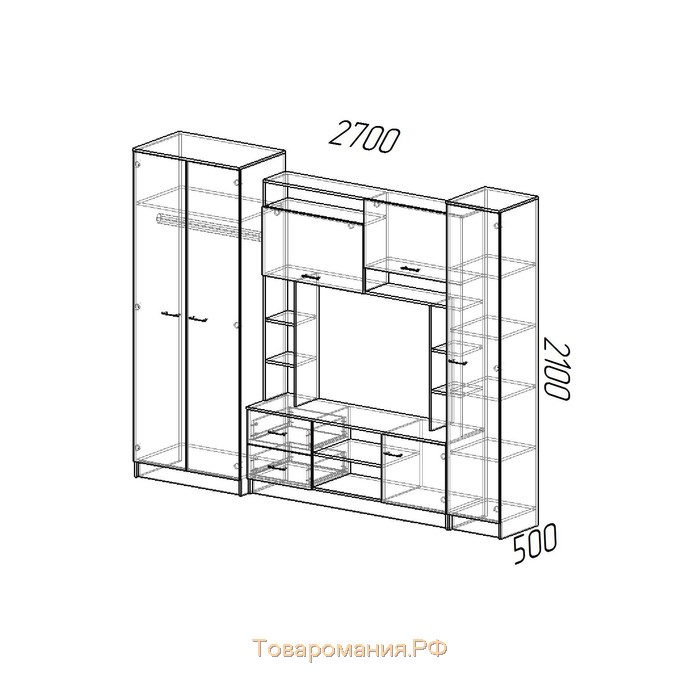 Гостиная Марта, 2700х500х2100, Ясень шимо светлый/Ясень шимо темный