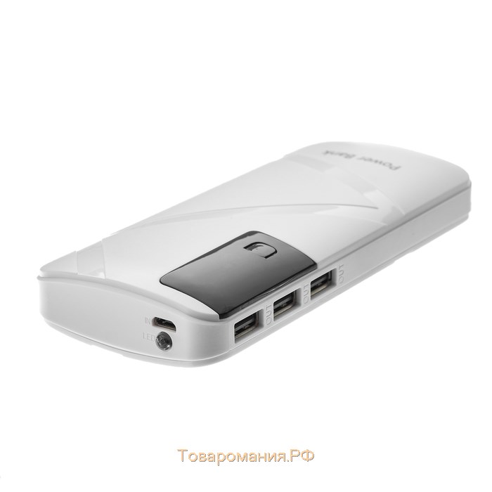 Внешний аккумулятор модель PB-05, 6000 мАч, 3хUSB, 2 А, дисплей, фонарик, белый