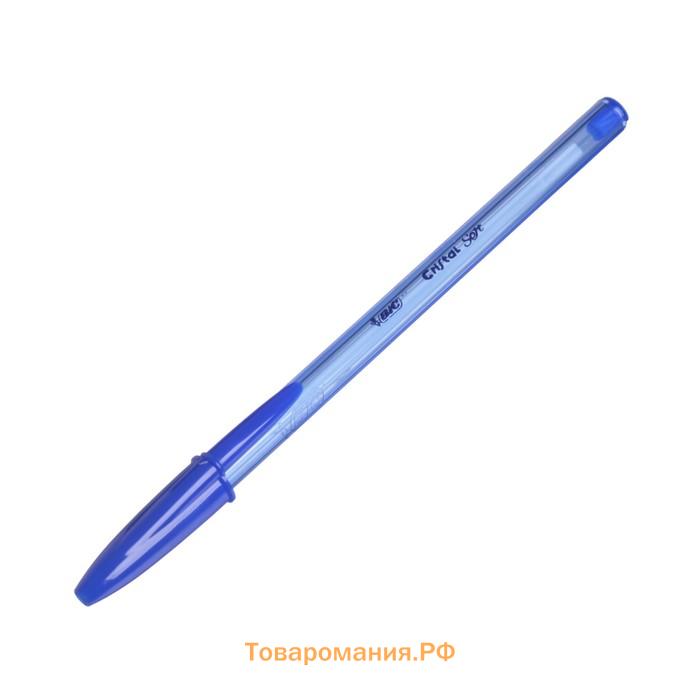 Ручка шариковая, чернила синие, BIC Cristal Soft, узел 1.2 мм, мягкое экономичное широкое письмо, прозрачный тонированный корпус