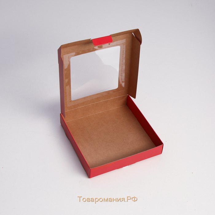 Коробка самосборная, с окном, красная, 16 х 16 х 3 см