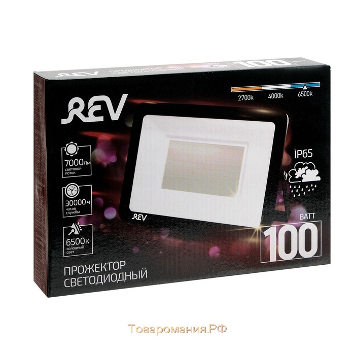 Прожектор светодиодный REV Ultra Slim, 100 Вт, 6500 К, 8000 Лм, IP65