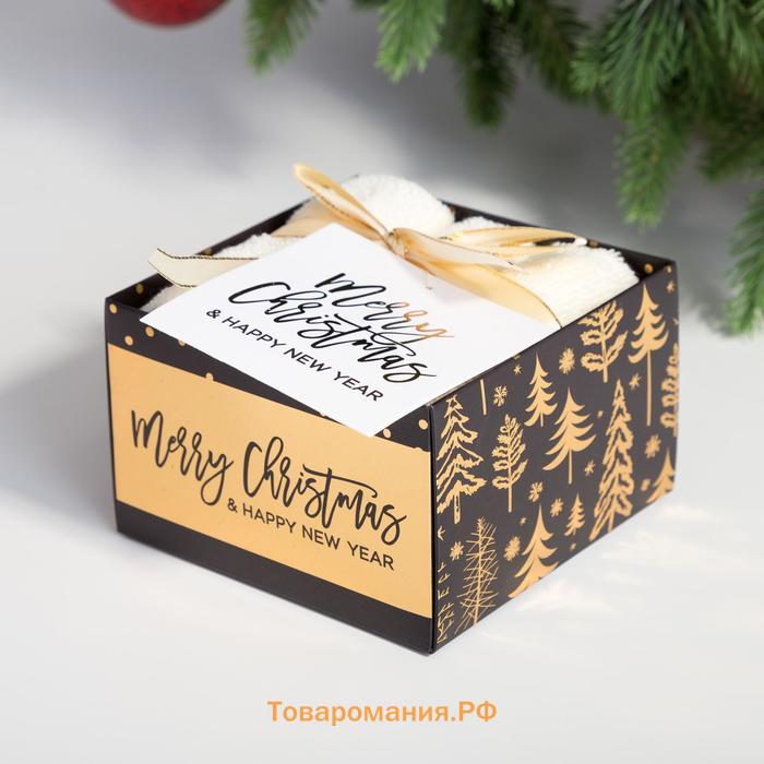 Новый год. Набор махровых полотенец "Merry cristmas" 30х30 см - 3 шт, хлопок 340гр/м2