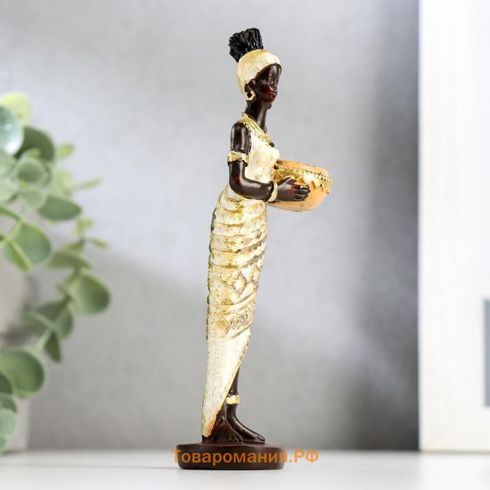 Сувенир полистоун подсвечник "Африканка в бежевом платье с золотом" МИКС 14,5х4,7х3,3 см