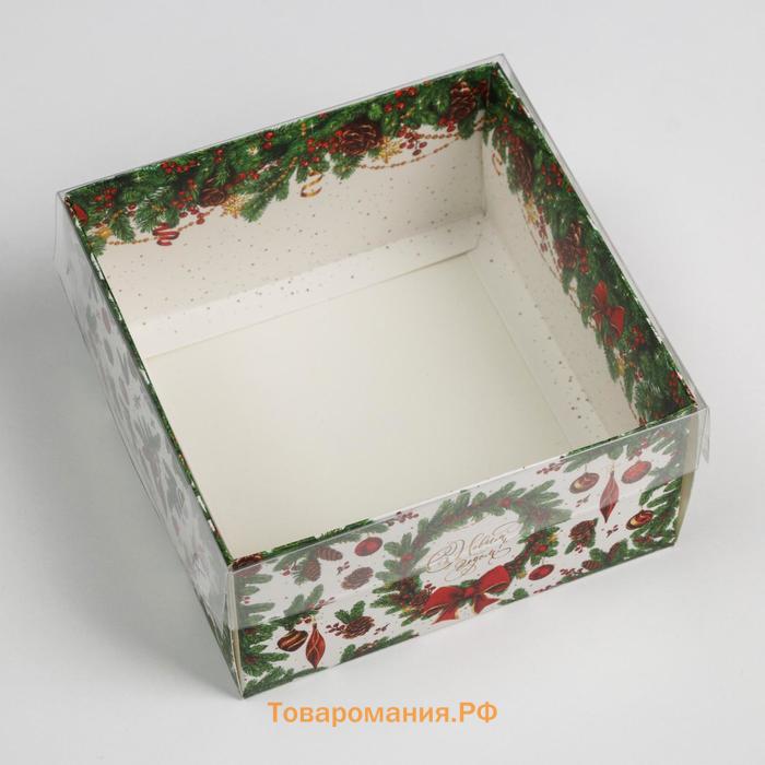 Коробка для кондитерских изделий с PVC крышкой New Year, 12 х 6 х 11,5 см