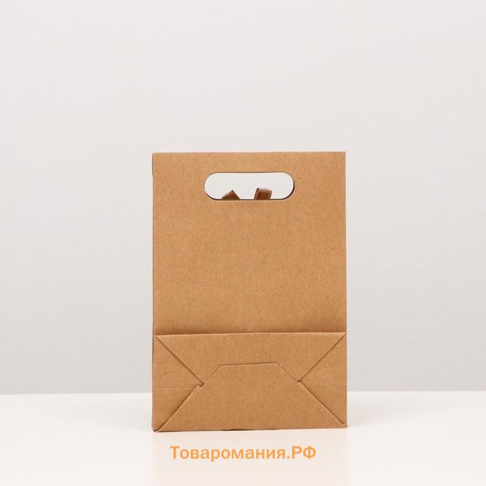 Коробка-пакет с ручкой, крафтовая, 20 х 14 х 7 см
