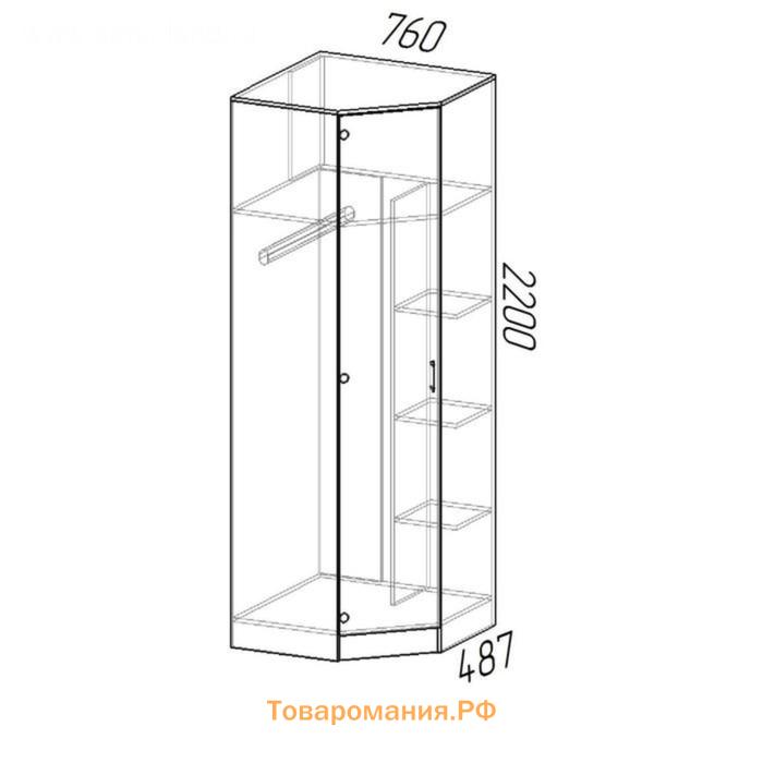 Шкаф угловой «ЭКО», 760/760×2200×481 мм, дуб вотан/белый