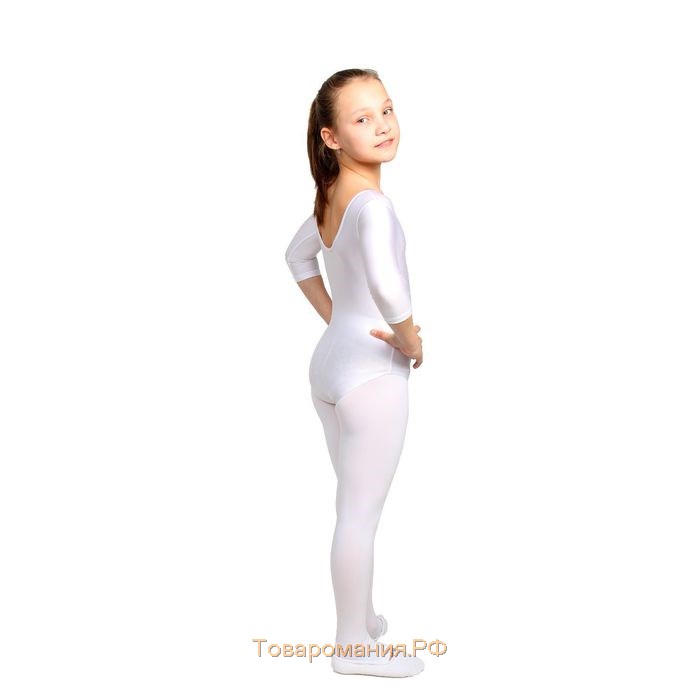 Купальник гимнастический Grace Dance, с рукавом 3/4, р. 34, цвет белый