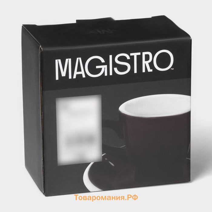 Кофейная пара Magistro Coffee time, чашка 80 мл, блюдце d=12,5 см, фарфор, коричневая