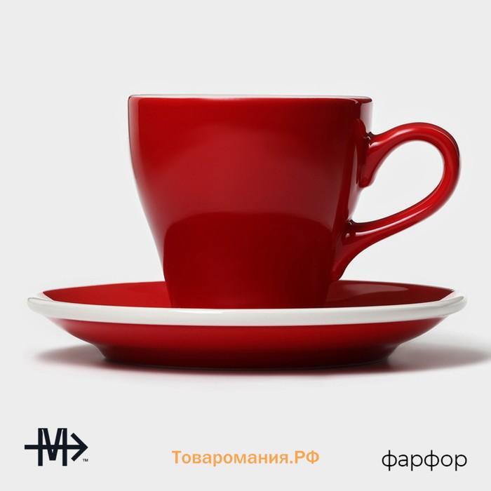 Кофейная пара Magistro Coffee time, чашка 180 мл, блюдце d=14,5 см, фарфор, красная