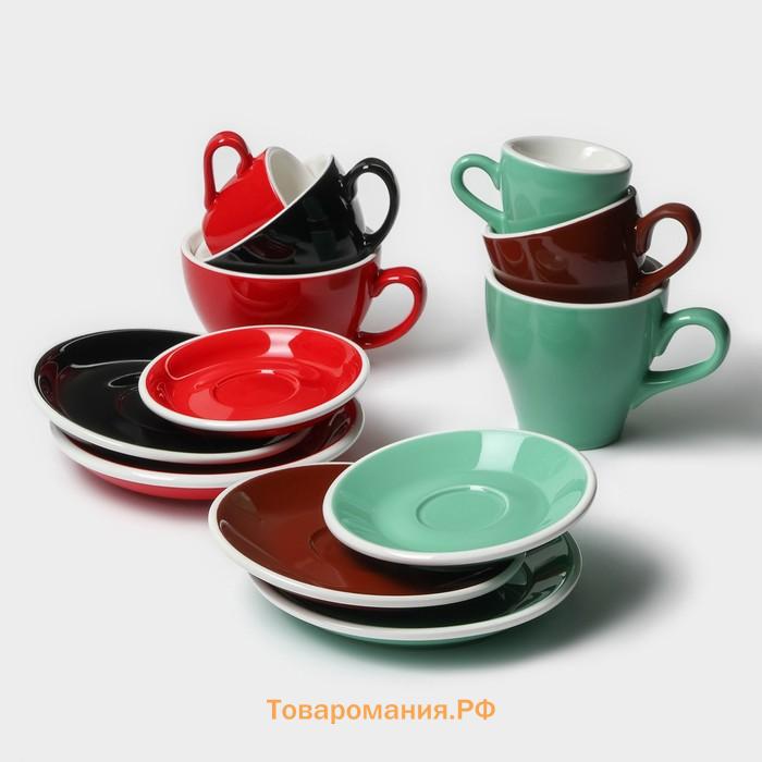 Кофейная пара фарфоровая Magistro Coffee time, 2 предмета: чашка 180 мл, блюдце d=14,5 см, цвет коричневый