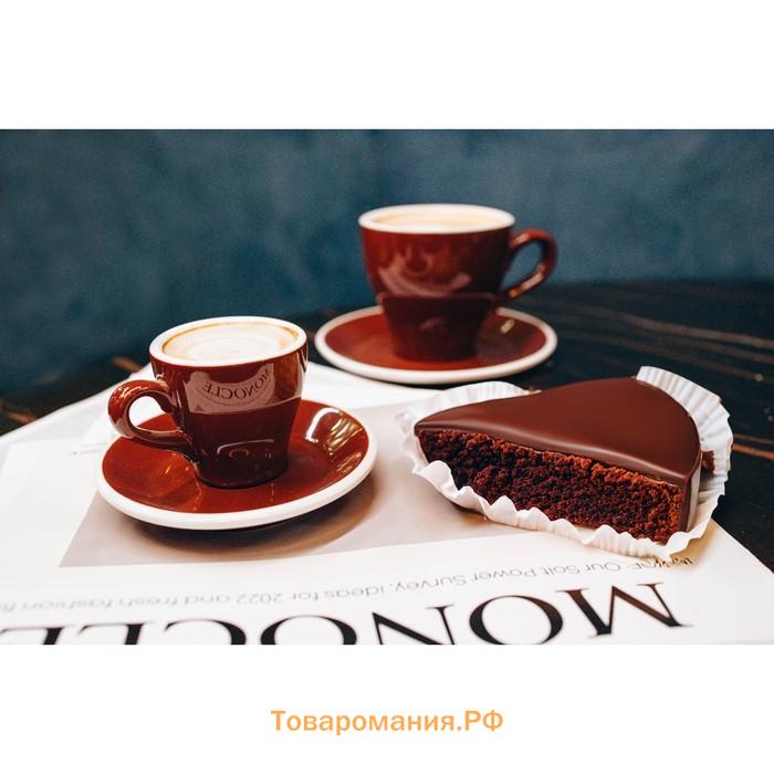 Кофейная пара фарфоровая Magistro Coffee time, 2 предмета: чашка 280 мл, блюдце d=15,5 см, цвет коричневый