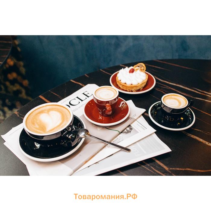 Кофейная пара фарфоровая Magistro Coffee time, 2 предмета: чашка 200 мл, блюдце d=14,5 см, цвет чёрный