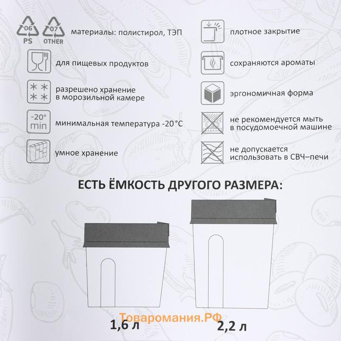 Емкость для сыпучих продуктов «Фолд», 1,6 л, 18,5×9×18,5 см, прозрачная, крышка серая