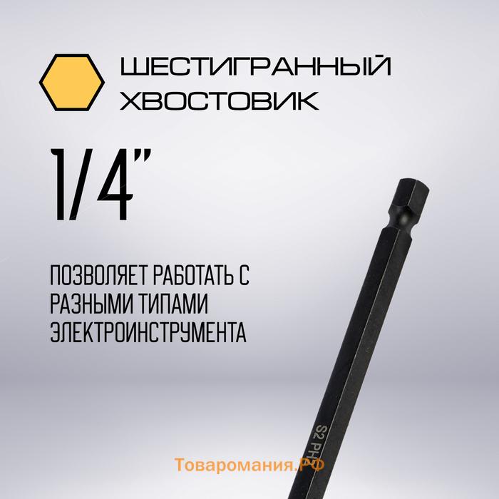 Бита ТУНДРА ПРОФИ, Torsion, сталь S2, PH2 х 150 мм, пвх-чехол