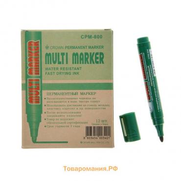 Маркер перманентный 3.0 мм, Crown Multi Marker, зелёный