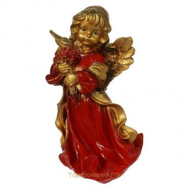 Фигура "Ангел в платье ассорти с букетом" золото 20х20х35см