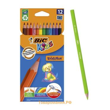 Карандаши 12 цветов BIC Kids Evolution ECOlutions, детские, ударопрочные, пластиковые