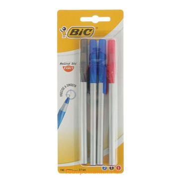 Набор ручек шариковых 4 штуки, BIC Round Stic Exact, узел 0,7 мм, синяя, чёрная, красная, тонкое письмо, резиновый упор