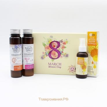 Подарочный набор органической косметики Woman's Day: шампунь «5 целебных глин», масло и бальзам для волос