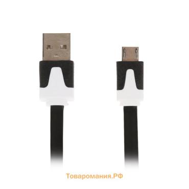 Кабель Luazon, microUSB - USB, 1 А, 1 м, плоский, чёрный