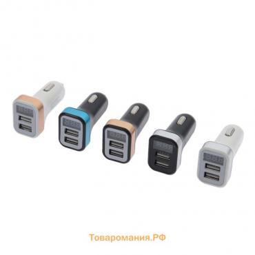 Автомобильное зарядное устройство с вольтметром Cartage, 12-24 В, 2 USB, 2А, МИКС