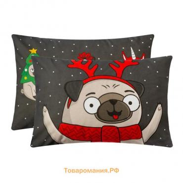 Новый год. Комплект наволочек  Сhristmas dog 50х70 см - 2 шт, 100% хлопок, бязь