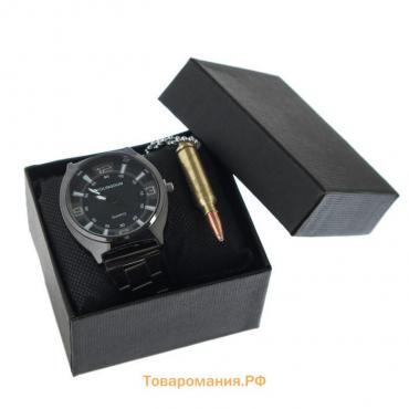Мужской подарочный набор Bolingdun 2 в 1: наручные часы, кулон, d-4.8 см