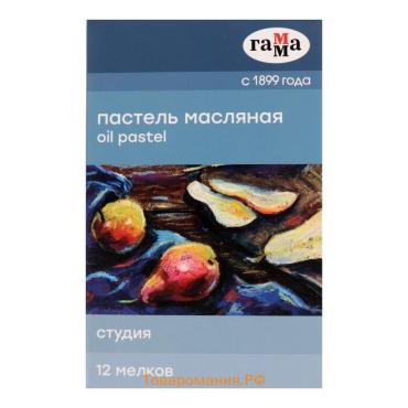 Пастель масляная, набор 12 цветов, Гамма "Студия", d-8мм, l-65мм, в картонной коробке