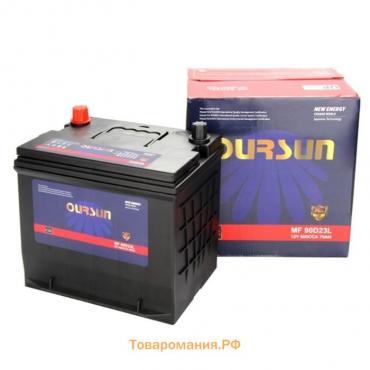 Аккумулятор OURSUN JIS MF 90D23R, 70 Ah, 600 A, 230x172x222, прямая полярность